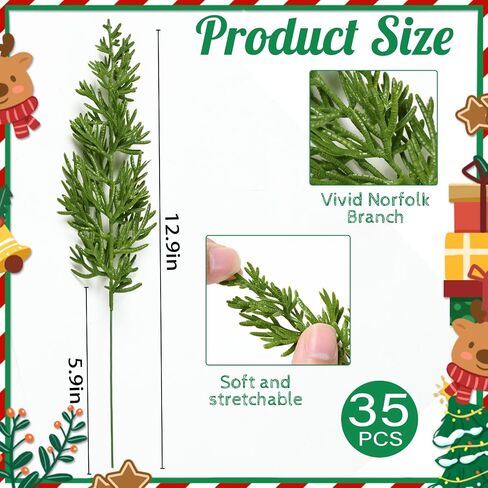 Waipfaru 45 Pcs Christmas Artificial Pine Branches, 12.9" Faux Evergreen Norfolk Pine with Red Berry Stems, Greenery Fake Pine Needles Picks Flowers for Xmas Vase Table DIY Craft Home Decorations in Saudi Arabia