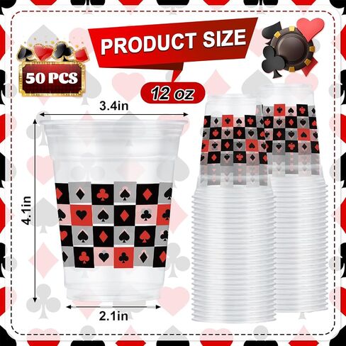 50 Pcs 12 oz Casino Party Plastic Cups, Disposable Playing Card Design Cups with Hearts, Spades, Clubs, and Diamonds for Poker Nights, Birthdays, Vegas Theme, and Casino Night Party Supplies in Saudi Arabia