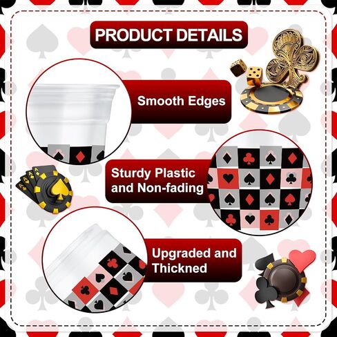 50 Pcs 12 oz Casino Party Plastic Cups, Disposable Playing Card Design Cups with Hearts, Spades, Clubs, and Diamonds for Poker Nights, Birthdays, Vegas Theme, and Casino Night Party Supplies in Saudi Arabia
