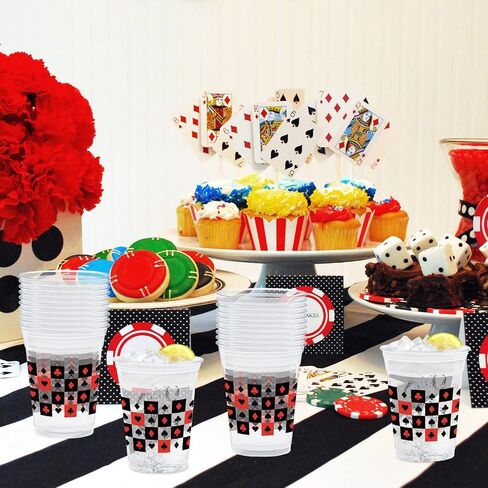50 Pcs 12 oz Casino Party Plastic Cups, Disposable Playing Card Design Cups with Hearts, Spades, Clubs, and Diamonds for Poker Nights, Birthdays, Vegas Theme, and Casino Night Party Supplies in Saudi Arabia