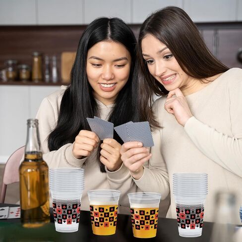50 Pcs 12 oz Casino Party Plastic Cups, Disposable Playing Card Design Cups with Hearts, Spades, Clubs, and Diamonds for Poker Nights, Birthdays, Vegas Theme, and Casino Night Party Supplies in Saudi Arabia
