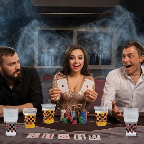 50 Pcs 12 oz Casino Party Plastic Cups, Disposable Playing Card Design Cups with Hearts, Spades, Clubs, and Diamonds for Poker Nights, Birthdays, Vegas Theme, and Casino Night Party Supplies in Saudi Arabia