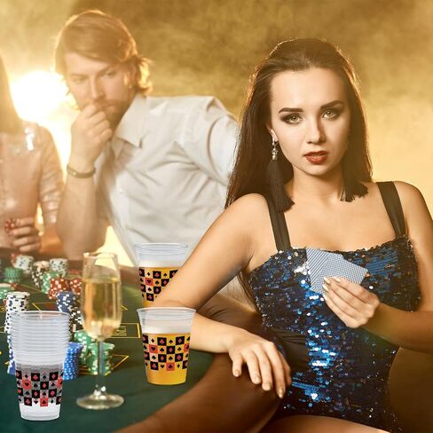 50 Pcs 12 oz Casino Party Plastic Cups, Disposable Playing Card Design Cups with Hearts, Spades, Clubs, and Diamonds for Poker Nights, Birthdays, Vegas Theme, and Casino Night Party Supplies in Saudi Arabia