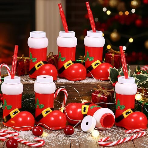 Hoolerry 12 Pack Christmas Santa Boot Cups with Lids and Straws Bulk 10 oz Santa Elf Boot Plastic Cups for Kids Novelty Party Supplies Winter Holiday Xmas Party Favors Birthday Gift in Kuwait