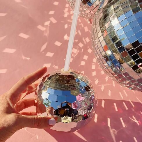 12 PCS Disco Ball Cups, 20Oz Disco Party Cups with Lid and Reusable Straw Flash Ball Cocktail Cup for Party Nightclub Bar Supplies Wine Drinking Syrup Tea Bottle(Rose Gold) in Saudi Arabia
