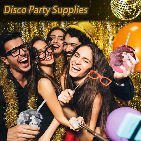 12 PCS Disco Ball Cups, 20Oz Disco Party Cups with Lid and Reusable Straw Flash Ball Cocktail Cup for Party Nightclub Bar Supplies Wine Drinking Syrup Tea Bottle(Rose Gold) in Saudi Arabia
