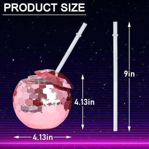 12 PCS Disco Ball Cups, 20Oz Disco Party Cups with Lid and Reusable Straw Flash Ball Cocktail Cup for Party Nightclub Bar Supplies Wine Drinking Syrup Tea Bottle(Rose Gold) in Kuwait