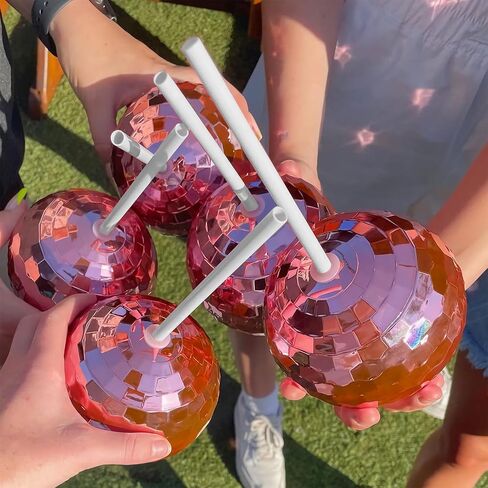 12 PCS Disco Ball Cups, 20Oz Disco Party Cups with Lid and Reusable Straw Flash Ball Cocktail Cup for Party Nightclub Bar Supplies Wine Drinking Syrup Tea Bottle(Rose Gold) in Kuwait