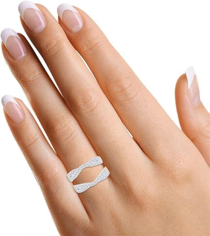 أفي 1.00 قيراط. محسن حماية خاتم الزفاف المزدوج إنفينيتي من الفضة الإسترليني عيار 14 قيراط المطلي بالذهب عيار 925 مع هدايا زركونيا مكعبة لها in Kuwait