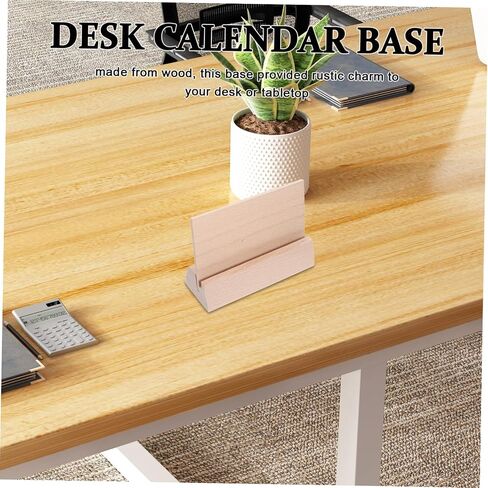 Wooden Desk Calendar Base Stand Natural Wood Card Display Holder for Photos Memos and Table Calendars Long Versatile Organizer for Home Office Use in Saudi Arabia