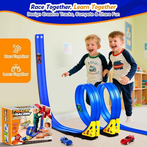 مجموعة ألعاب مسار السباق المرنة من نيكمور: منحدر قابل للانحناء بطول 15 قدمًا مع أكواب شفط - مسار سيارة قابل للطي للأطفال متوافق مع سيارات دييكاست 1:64 - عيد الميلاد للأولاد والبنات من سن 3 سنوات فما فوق in Kuwait