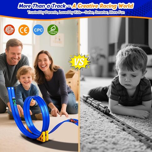 مجموعة ألعاب مسار السباق المرنة من نيكمور: منحدر قابل للانحناء بطول 15 قدمًا مع أكواب شفط - مسار سيارة قابل للطي للأطفال متوافق مع سيارات دييكاست 1:64 - عيد الميلاد للأولاد والبنات من سن 3 سنوات فما فوق in Kuwait
