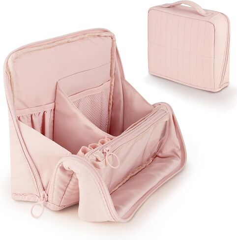 Abiudeng Standing Travel Makeup Bag Stand up Make up Bag Travel Toiletry Bag with Multiple Compartments Large Capacity for Women Business Trips Fitness and Daily Commutes (White) in Saudi Arabia