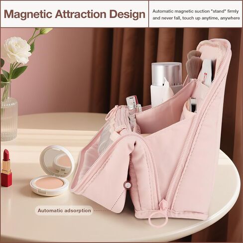 Abiudeng Standing Travel Makeup Bag Stand up Make up Bag Travel Toiletry Bag with Multiple Compartments Large Capacity for Women Business Trips Fitness and Daily Commutes (White) in Saudi Arabia