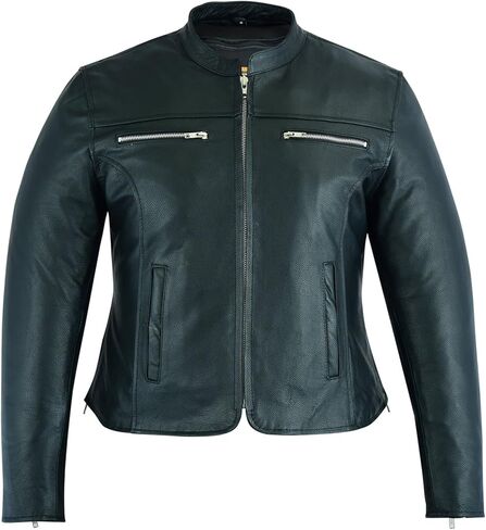 Daniel Smart Classic Women Motorcycle Leather Jacket with Mandarin collar stripe detailing & pockets in Saudi Arabia