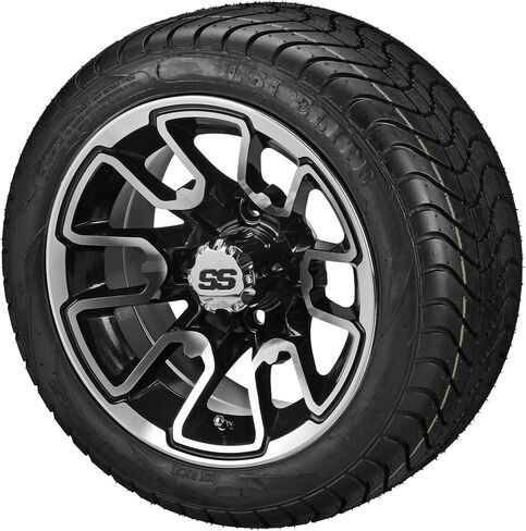 عربة RM مقاس 12 بوصة علامة مميزة باللون الأسود/مصنوعة على إطارات 215/40-12 LSI Elite (مجموعة من 4)، تناسب عربات Yamaha وإطارات وعجلات عربة الجولف in Kuwait