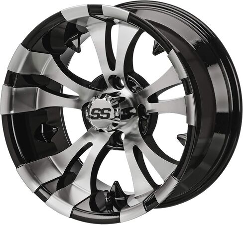RM Cart 12" Warlock أسود/أحمر على إطارات سوداء مقاس 22x11-12 (مجموعة من 4) | مجموعة إطارات وعجلات عربة الجولف مع صواميل العروة القياسية in Kuwait