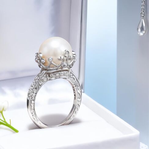 Elegant Inlaid Imitation Pearl Ring Hand Carved Pattern for Banquet Wedding Proposal Party Daily Vintage Jewelry Gift in Saudi Arabia