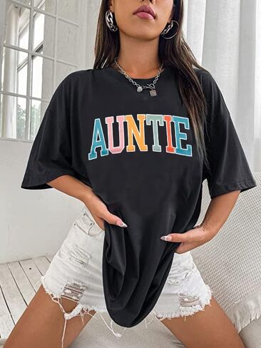 تي شيرت Aunt للنساء قمصان Auntie مرحة Auntie Life Rainbow Love بأكمام قصيرة للبالغين in Saudi Arabia