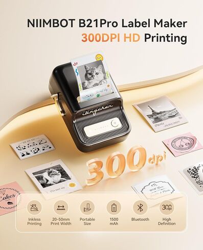 NIIMBOT Sticker Printer, B21 Pro Portabel Sticker Maker, Bluetooth Label Maker, 300DPI HD Label Printer for Photos, Notes, Study Graphics, Memo Maker,50x30mm Label(White) in Saudi Arabia
