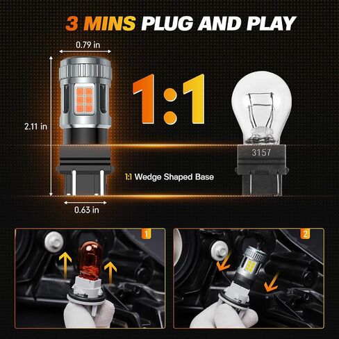 3157 LED Turn Signal Bulb, 600% Super Bright 3156 LED Bulb Amber CANBUS Error Free Anti Hyper Flash 3457na 3057 Front Rear Blinker Turn Signal Light, 2 Pack in Saudi Arabia