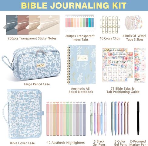 Bible Study Supplies Journaling Kit for Women with Bible Cover Case, Christmas Christian Gifts for Women, Bible Study Tools Accessories Set with Highlighters Pens, Pencil Case Notebook Annotation Kit in Saudi Arabia