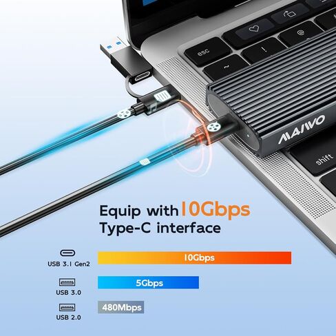MAIWO 2 Bay M.2 NVMe SSD Enclosure USB 3.1 Gen2 Type-C 10Gbps Support UASP Tool Free Support 2230/2242/2260/2280 M Key/B&M Key Aluminum Case in Kuwait
