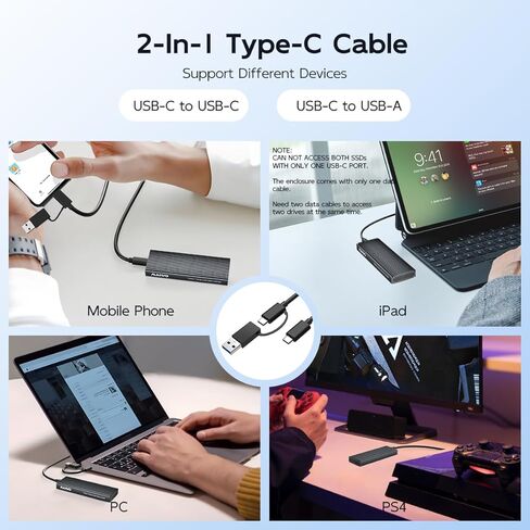 MAIWO 2 Bay M.2 NVMe SSD Enclosure USB 3.1 Gen2 Type-C 10Gbps Support UASP Tool Free Support 2230/2242/2260/2280 M Key/B&M Key Aluminum Case in Kuwait