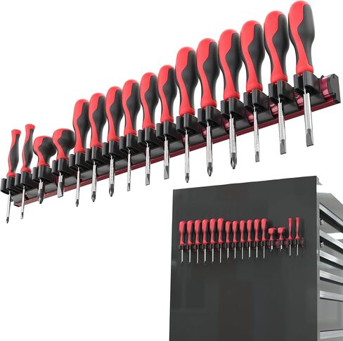 منظم مفك براغي مغناطيسي من Olsa Tools - حامل مفك براغي بمغناطيس قوي ودعامة إسفنجية - حامل أدوات احترافي ومنظم أدوات - يخزن ما يصل إلى 16 مفك براغي - أحمر - الجزء: 1008 in Kuwait