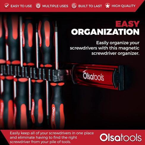 منظم مفك براغي مغناطيسي من Olsa Tools - حامل مفك براغي بمغناطيس قوي ودعامة إسفنجية - حامل أدوات احترافي ومنظم أدوات - يخزن ما يصل إلى 16 مفك براغي - أحمر - الجزء: 1008 in Kuwait