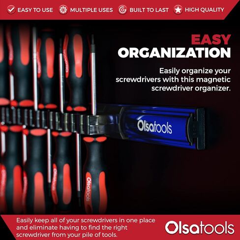 منظم مفك براغي مغناطيسي من Olsa Tools - حامل مفك براغي بمغناطيس قوي ودعامة إسفنجية - حامل أدوات احترافي ومنظم أدوات - يخزن ما يصل إلى 16 مفك براغي - أحمر - الجزء: 1008 in Kuwait