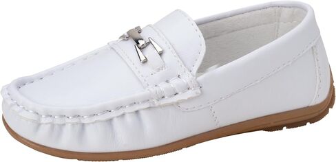 Josmo Boys Moccasin Boat Shoes - Casual Leatherette Driving Loafers - Black (Size 4 Big Kid) in Saudi Arabia