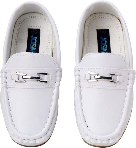 Josmo Boys Moccasin Boat Shoes - Casual Leatherette Driving Loafers - Black (Size 4 Big Kid) in Saudi Arabia