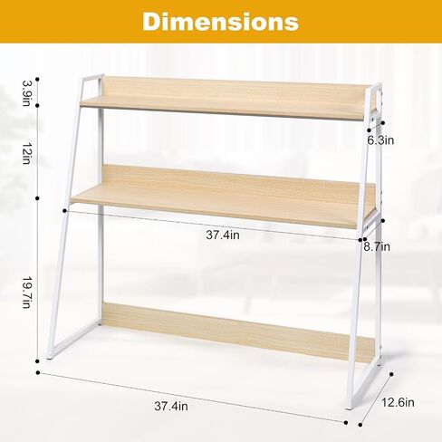 2-Tier Desktop Bookshelf & Hutch - Fits Over Large Monitors - Modern Desk Organizer with Metal Frame - Vertical Storage for Small Desks, Home Office, Dorm, Makeup Vanity (Blonde Wood/White) in Saudi Arabia