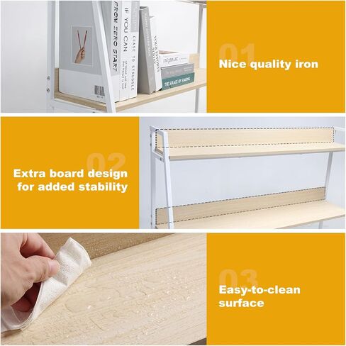 2-Tier Desktop Bookshelf & Hutch - Fits Over Large Monitors - Modern Desk Organizer with Metal Frame - Vertical Storage for Small Desks, Home Office, Dorm, Makeup Vanity (Blonde Wood/White) in Saudi Arabia