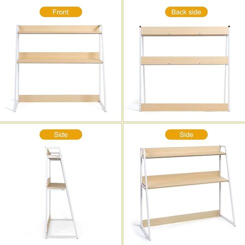 2-Tier Desktop Bookshelf & Hutch - Fits Over Large Monitors - Modern Desk Organizer with Metal Frame - Vertical Storage for Small Desks, Home Office, Dorm, Makeup Vanity (Blonde Wood/White) in Saudi Arabia