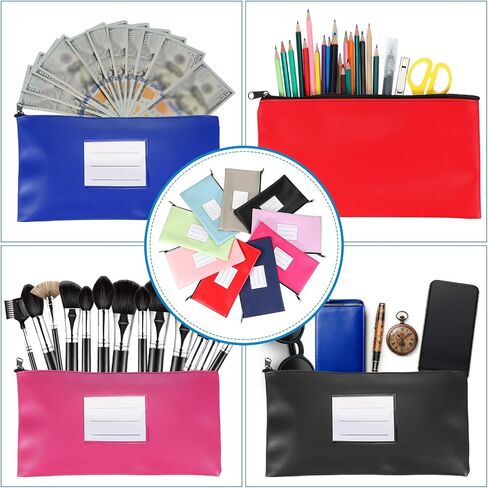 PATIKIL 11x6 Inch Money Bags with Zipper, 2Pcs PU Leather Cash Deposit Bank Pouch Envelopes Check Wallet for Coin Cosmetics Invioce Bill, Blue/White in Saudi Arabia