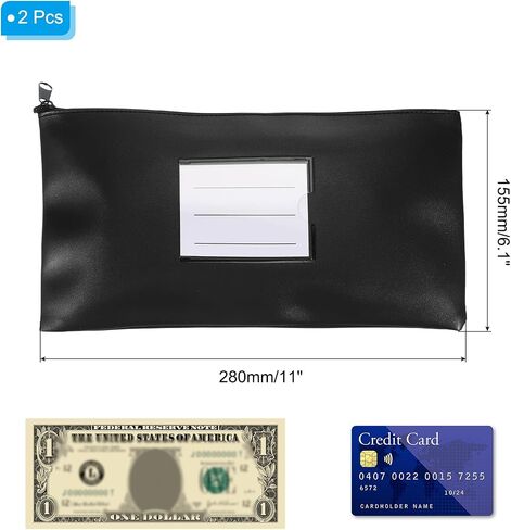 PATIKIL 11x6 Inch Money Bags with Zipper, 2Pcs PU Leather Cash Deposit Bank Pouch Envelopes Check Wallet for Coin Cosmetics Invioce Bill, Blue/White in Saudi Arabia