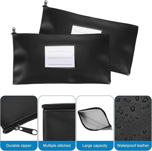 PATIKIL 11x6 Inch Money Bags with Zipper, 2Pcs PU Leather Cash Deposit Bank Pouch Envelopes Check Wallet for Coin Cosmetics Invioce Bill, Blue/White in Saudi Arabia