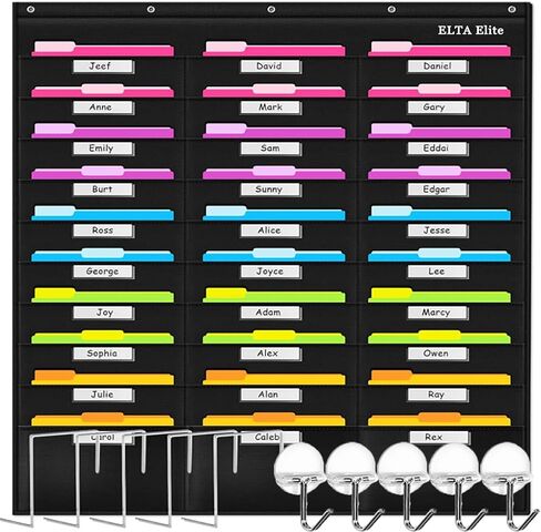 30 Folders Hanging Wall Organizer, 42" W x 47" H, Wall Mount or Door/Rod Mount, For Files, assignments, School, Office, College, Classroom, Dorm, Storage + Wall Mounting Hardware & Labels Included in Kuwait