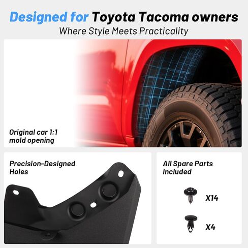 واقيات الطين والرذاذ المتوافقة مع ملحقات Toyota Tacoma 2024 2025، 4 قطع من واقيات الطين الأمامية والخلفية بدون واقيات الطين للحفر، حماية شديدة التحمل in Kuwait