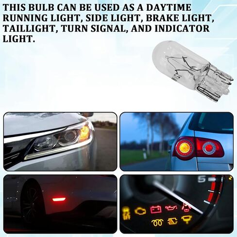 10PCS 194 Bulb T10 Light Bulb 168 W5W 1/4 Wedge Base 12V 5W Side Marker Dash Turn Light Bulbs Flat Foot Mini Quartz Halogen Width T10 194 2825 License Plate Bulbs Instrument Lights (White) in Saudi Arabia