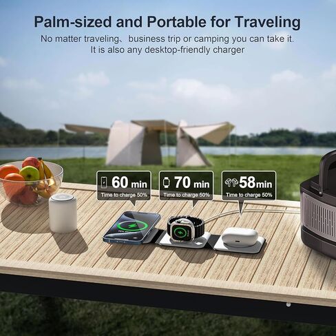 UCOMX 3 in 1 Charging Station for Mult-ple Devices,Foldable 3 in 1 Wireless Charger for Travel,Nano Wireless Charging Station for iPhone 15 14 13 12 Pro Max/Watch 9 8 7 6 5 4 3 Ultral/AirPod Pro in Kuwait