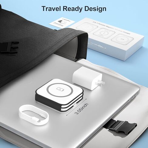 UCOMX 3 in 1 Charging Station for Mult-ple Devices,Foldable 3 in 1 Wireless Charger for Travel,Nano Wireless Charging Station for iPhone 15 14 13 12 Pro Max/Watch 9 8 7 6 5 4 3 Ultral/AirPod Pro in Kuwait