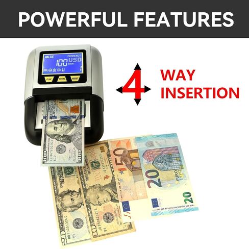 CHTEJA N60A Rechargeable Counterfeit Bill Detector Machine with UV/MG/IR/RGB/Size 5 Advanced Detection, Portable&Compact, Automatic All Direction USD & Euro Value Counting in Saudi Arabia