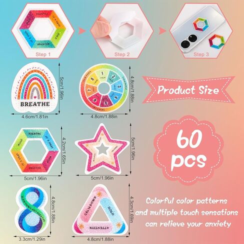 60 قطعة من الملصقات الحسية للقلق، ملصقات مزخرفة قابلة لإعادة الاستخدام، ملصق تململ الذهن، ملصق مهدئ للتنفس للأطفال والكبار in Kuwait