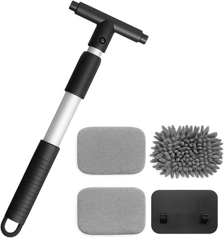 Car Windshield Cleaner Tool, Extendable Handle Rectangular Vehicle Window Cleaner with 3 Washable and Reusable Microfiber Pads, Auto Windscreen Cleaning Tool, Universal Fit in Saudi Arabia