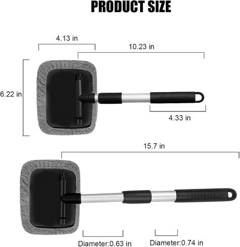 Car Windshield Cleaner Tool, Extendable Handle Rectangular Vehicle Window Cleaner with 3 Washable and Reusable Microfiber Pads, Auto Windscreen Cleaning Tool, Universal Fit in Saudi Arabia