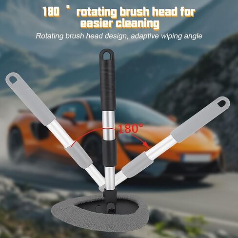 Car Windshield Cleaner Tool, Extendable Handle Rectangular Vehicle Window Cleaner with 3 Washable and Reusable Microfiber Pads, Auto Windscreen Cleaning Tool, Universal Fit in Saudi Arabia