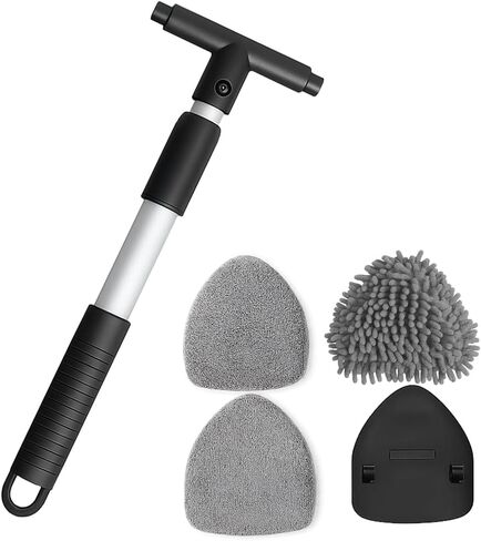 Car Windshield Cleaner Tool, Extendable Handle Rectangular Vehicle Window Cleaner with 3 Washable and Reusable Microfiber Pads, Auto Windscreen Cleaning Tool, Universal Fit in Saudi Arabia